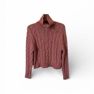 Sincerely Jules Cable Knit Quarter -Zip Boxy Sweater coral/pink Size S